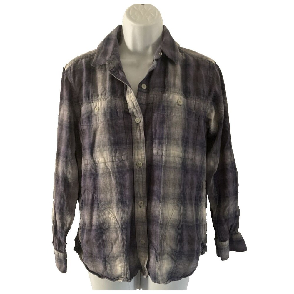 REI CO OP Shirt Women Small Hemp Blend Blue Plaid Button Up Long Sleeve Outdoors - Picture 1 of 10